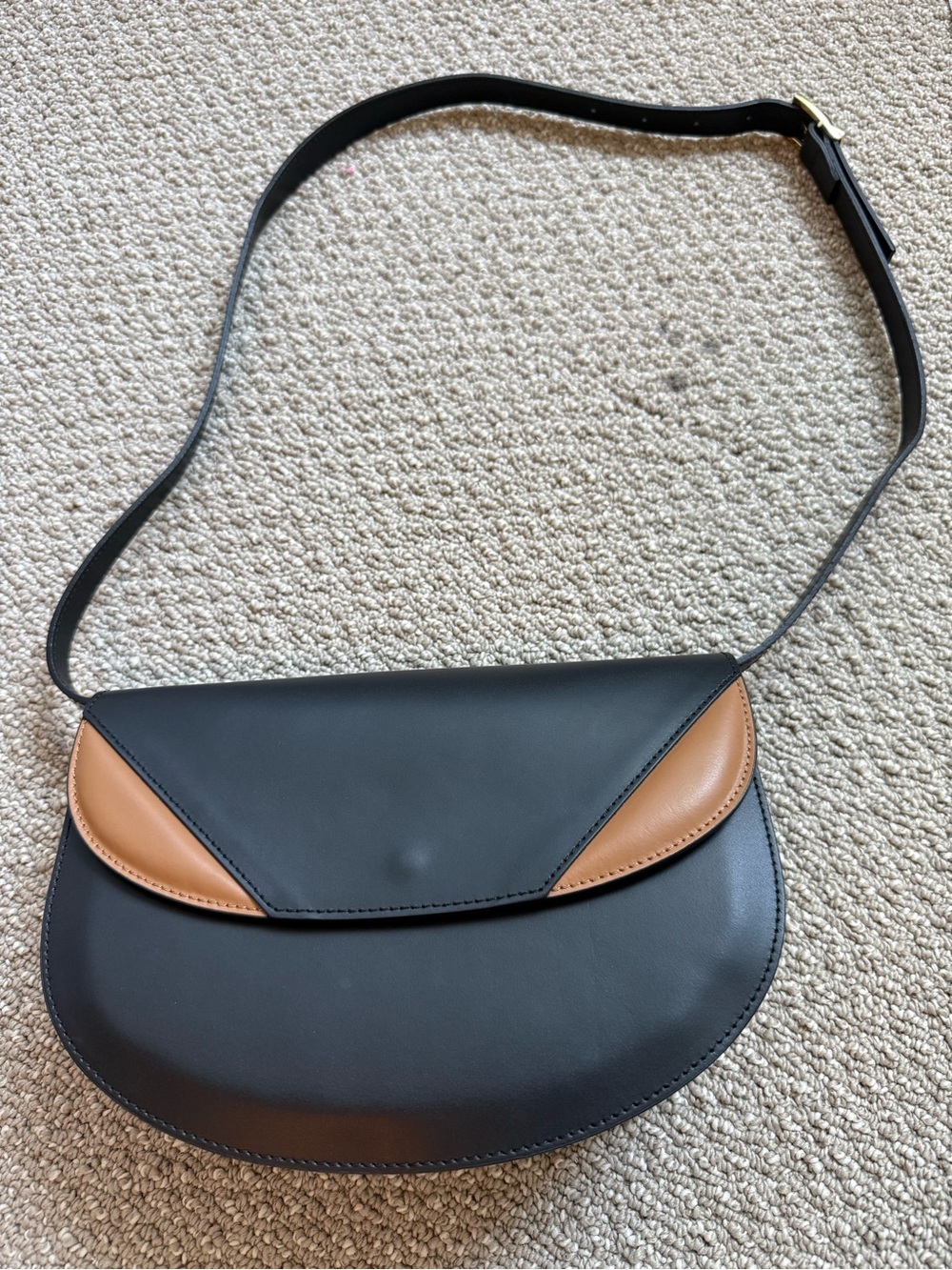 Valentina Fiore Made in Italy Genuine Leather Saddle Bag Black Tan